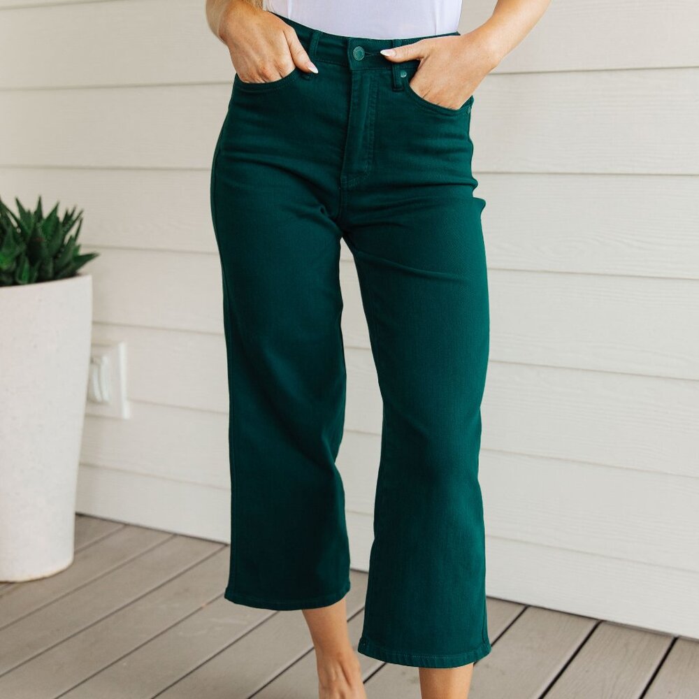 NWT Judy Blue High Rise Control Top Wide Leg Crop Jeans in Teal - 0/24